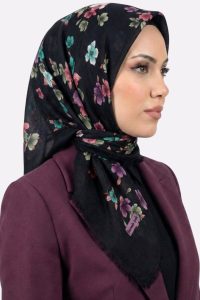 Yasemin İpek Desenli Flamlı Eşarp 6529-7