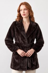 Peluş Kuşaklı Kısa Kaban 20127-3