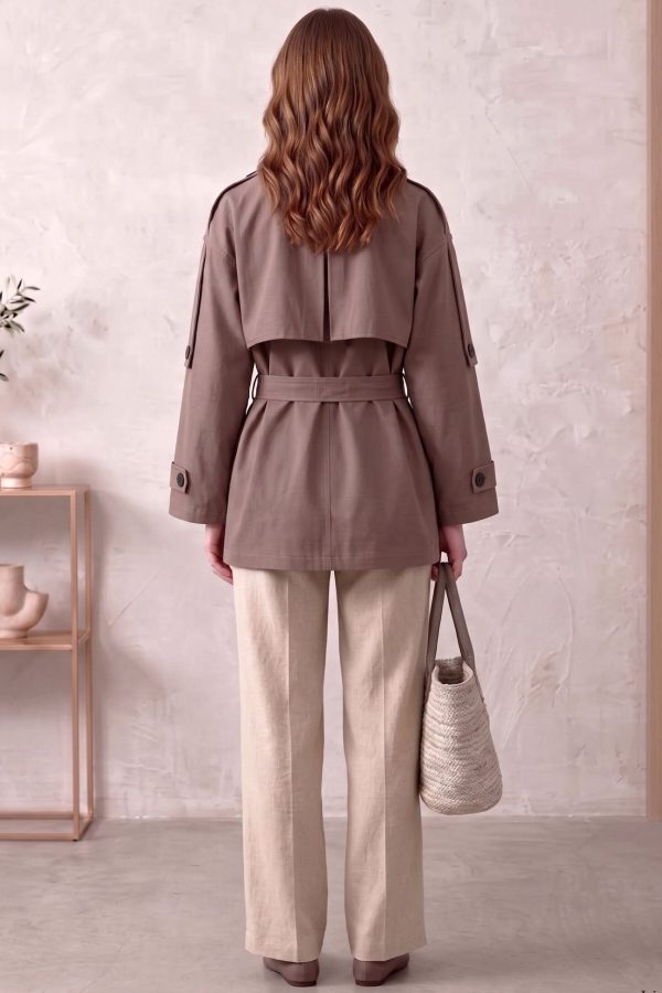 Astarlı Oversize Kısa Trençkot 20125-3