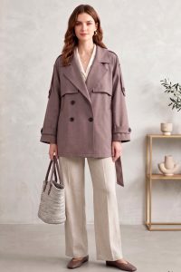 Astarlı Oversize Kısa Trençkot 20125-5