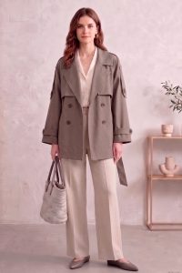 Astarlı Oversize Kısa Trençkot 20125-3