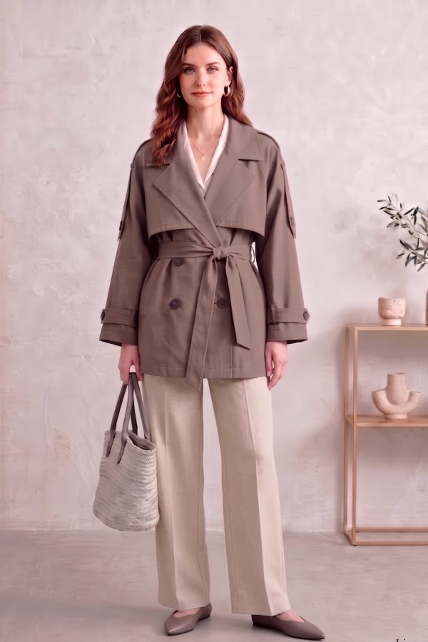 Astarlı Oversize Kısa Trençkot 20125-3